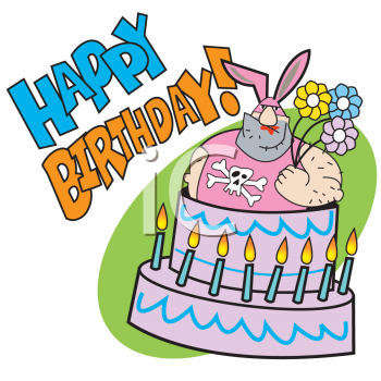 Clip art of a colorful conical birthday party hat with polka dots and a