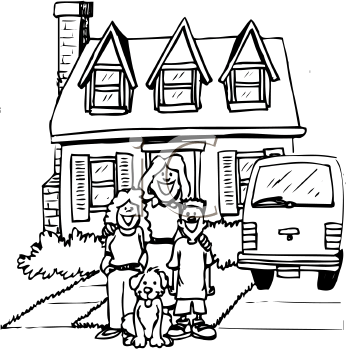 family cartoon clip art black and white